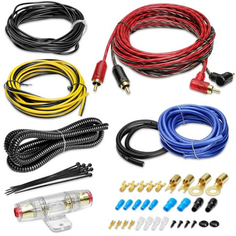 4 Gauge Amp Installation Wiring Kit, Car Amplifier Wiring Kit Power, Ground, Remote Cable, RCA Cable, Speaker Wire, Split Loom Tubing Fuse Holder Subwoofers Speaker Amp Wiring kit