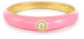 GLANZSTÜCKE MÜNCHEN Damen Ring 925/- Sterling Silber gelbgold | gelbvergoldet 14 Karat, Bandring, Zirkonia, weiß, rosa Emaille