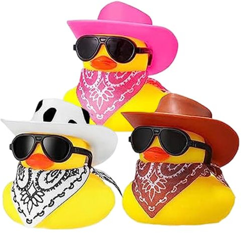 3 Stück Auto Deko Innenraum Ente, Gummiente Für Badewanne, Gummiente Weihnachten, Gummiente Spielzeug Mit Cowboyhut Sonnenbrille Halstuch, Weihnachtsentendekorationen Für Feiern Partyzubehör