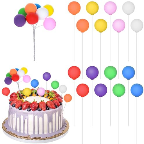 Molain 16 Pcs Colorful Balloon Cake Topper Rainbow Cake Balls Round Mini Balloon Cupcake Toppers Cake Decoration for Birthday Party Wedding Decoration Supplies(Color1)