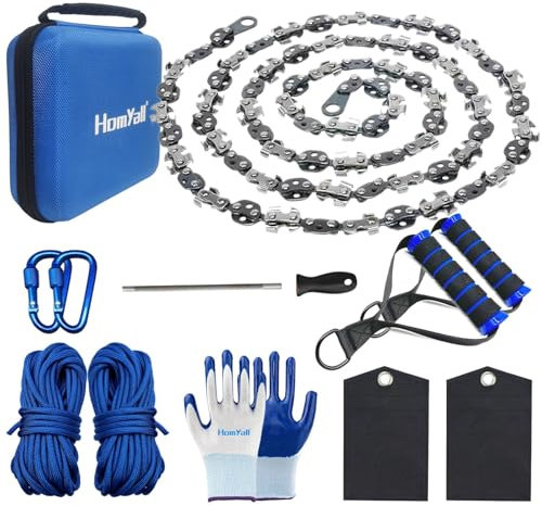 Homyall High Reach Tree Limb Hand Rope Saw for Tree Trimming 53 Inch High Limb Rope Chain Saw Manual Pocket Chainsaw with Blades on Both Sides for Yard Gardening work Hiking Camping Survival Gear