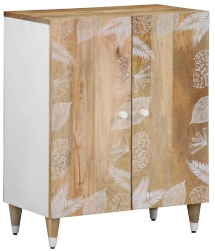 Gecheer Buffet 60x33,5x75 cm Bois de Manguier Massif, Meuble de Rangement avec Compartiment, Commode avec Étagères Armoire Latérale de Cuisine pour Salon, Chambre, Salle à Manger Type A