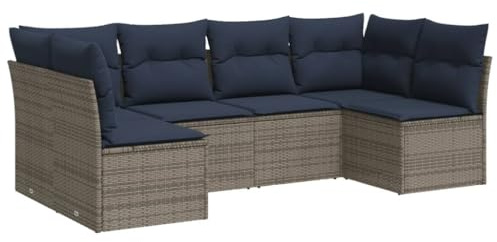 vidaXL Garten Sofa Garnitur 6-TLG., Gartenmöbel Set mit Kissen, Sitzgruppe für Garten Terrasse, Modular Gartensofa Lounge, Grau Poly Rattan
