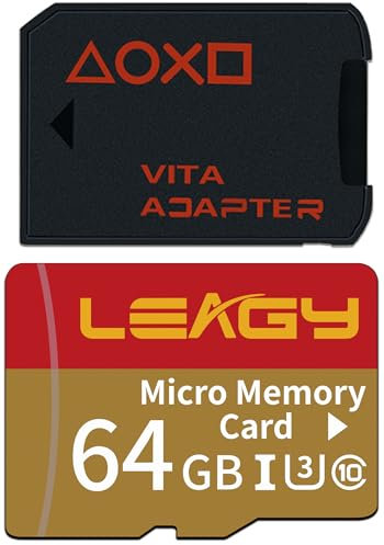 LEAGY SD2Vita V3.0 PSVita Game Card with 64GB Micro SD Card, High Speed microSDHC UHS-I Flash Memory Card with PSV Micro SD Card Adapter for PS Vita 1000 2000 3.60 System