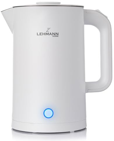 LEHMANN Bouilloire Électrique en Acier Inoxydable - 1,7 L - 2200W - Ebullition Rapide - Double Paroi - Base à 360° - Arrêt Automatique et protection contre la surchauffe - sans BPA - Blanc