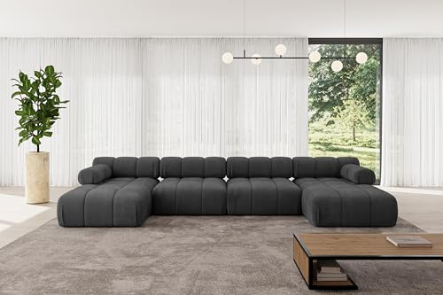ALTDECOR Modulares Sofa Ecksofa in U-Form Corner modular Sofa Eckcouch Couch Wohnlandschaft Cauchsofa Polstersofa Tesso-U2-380x160x70 cm Schwarz