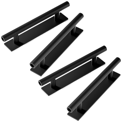 UEKPDM 4 Pack Black Self Adhesive Handles – Peel and Stick Cabinet Pulls for Drawers, Wardrobes & Kitchen Doors – No Drill Stick On Black Handles for Smooth Surfaces