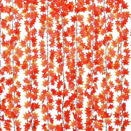 Gleemix 12 Stück Herbstgirlande Künstliche Ahornblatt Rebe, 90Ft Herbst Blätter Girlande Hängende Pflanze, Herbstdeko für Garten Hotel Hochzeit Party, Herbstblätter Reben für Thanksgiving Holloween