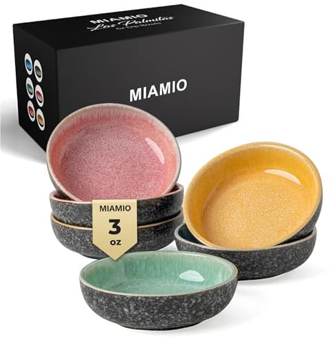 MIAMIO - Dipschalen Set 6 Stück (90 ml) / Keramik Dip Schälchen, kleine Sushi Schalen, Mini Snack Schüsseln - Las Palmitas Kollektion