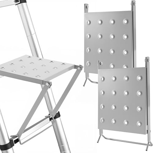 LEIFIDE 2 Pcs Ladder Platform Accessories, Anti-Slip Heavy Duty Extension Ladder Work Platform System Accessory for Painters and Tools, 330 Lbs Weight Rating, Silver