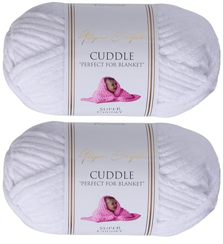 Utopia Crafts Cuddle Super Chunky Chenille Garn Weiß, 100 g Knäuel, 60 m, Flauschiges, Dickes Strickgarn Häkelgarn, Maschinenwäsche, Stricken Häkeln für Anfänger, Wollalternative, 2er-Pack