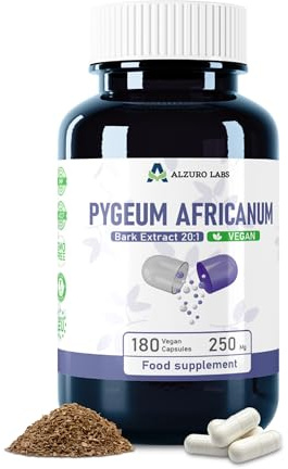 Alzuro Labs Pygeum Africanum 5,000mg Equivalent | High Strength 250mg 20:1 Bark Extract (13% Phytosterols) | 180 Vegan Capsules | Men's Daily Wellbeing | GMP & 3rd Party Lab Tested