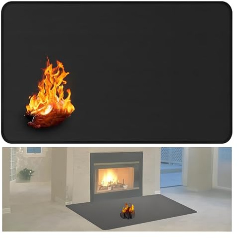 BAPPKON Feuerfeste Kaminmatte, Feuerfeste Unterlage, 90 x 60 cm Funkenschutzplatte für Holzofen und Innen und Außenbereich, schützt Böden vor Funken und Glut, Schwarz