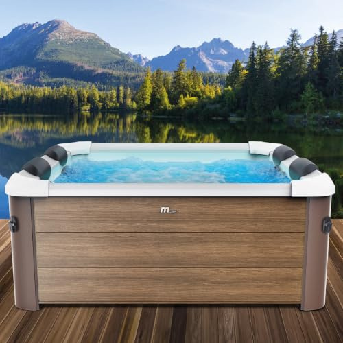 BRAST Whirlpool MSpa Amber Aero Plus | 180x180x65cm | 6 Personen | Feste Außenwand, LED-Beleuchtung mit 20 einstellbaren Farben, 140 Massagedüsen, Winterfest ganzjähriger Einsatz, In & Outdoor