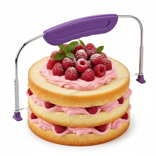 1pcsCake Leveller Cutter Adjustable Stainless Steel Wire Cake Slicer Cutter | for Leveling & Slicing Kitchen Baking Tools Cakes-Cutter Leveller & Cake Cutters for Birthday Layer (27Cm Purple)