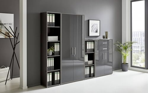 BMG Möbel Aktenschrank Office Edition Set 22, Büroschrank abschließbar mit Metallgriffen Made in Germany (Anthrazit/Anthrazit Hochglanz)