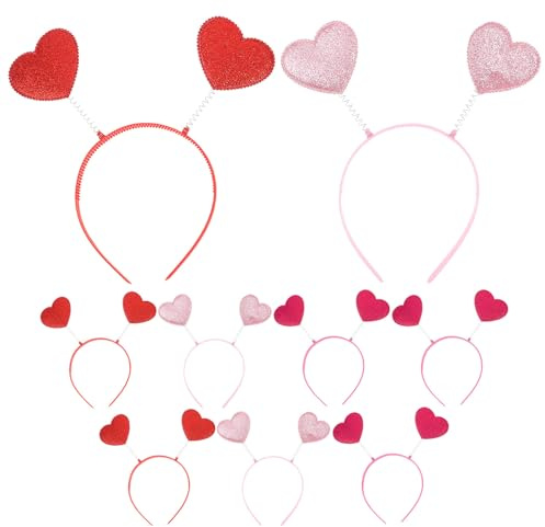 KESYOO Valentine's Day Heart Headband 9 Pieces Sequins in Red, Pink and Fuchsia, Light and Shiny Accessory for Party, Costume and Special Gift