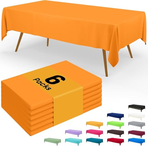 Homaxy 6 Stück Einweg Tischdecke,137 x 274 cm, Orange | Wasserdicht Kunststoff Tischtuch Abwischbar, Dekorative Rechteckige Auslaufsichere Tischwäsche für Partys Biertisch Outdoor