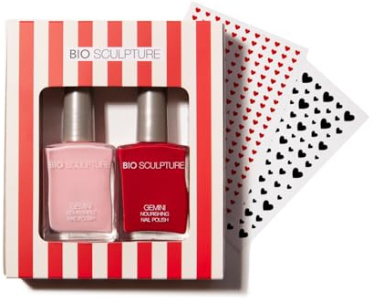 Bio Sculpture Pillar Box Red and Polish Rose Gift Set Duo 14ml | Pillar Box Red No. 19 and Polish Rose with Nail Stickers, Long-Lasting, Aloe Vera, Ginseng and Lemon Infused, High-Shine