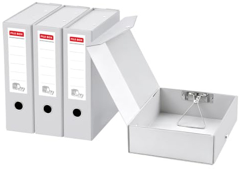 GUOKOFF 4 Stück Archivbox A4, Archiv-Schachtel mit 88mm Breit Rücken, Grau | Aktenboxen A4 mit Deckel, Archivbox Heftbox Dokumentenbox für Büro, Schule