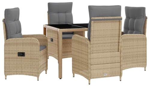 vidaXL Outdoortisch-Set 5 pcs Beige und Hellgrau 90 x 90 x 75 cm, Stilvolles, modernes Essset für draußen, wetterfest, perfekt für Partys im Garten, Balkon oder beim Essen im Freien