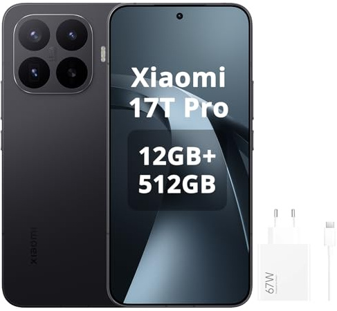 XIAOMI 17T Pro,Smartphone 12+512GB,Display Eye-Care da 6,83 a 144Hz,Batteria al silicio-carbonio da 7000 mAh (tip),Teleobiettivo Leica 5x,HyperCharge da 100W,Nero,Included 67W Charger