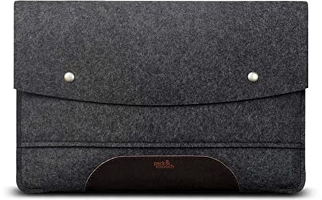 Pack & Smooch Für iPad Pro 10.5/ iPad 10.2 | iPad Hülle Sleeve Case | 100% Wollfilz Pflanzlich Gegerbtes Leder | Handmade in Germany | Farbe in Anthrazit/Dunkelbraun