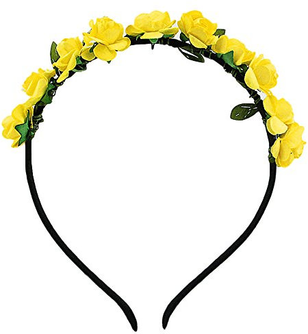 Jiacheng29 Rose Flower Crown Festival Headband Wedding Garland Floral Hairband Accessory Yellow
