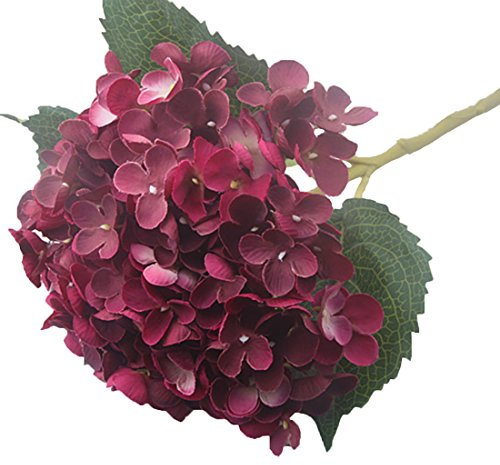 Calcifer 5 Blumenstrauß 55 cm größer Vintage Künstliche Hortensien Blumen für Heimdekoration Hochzeit Dekor (176 Blütenblätter/Blumenstrauß) weinrot