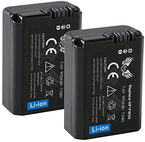 2X SK Akku Sony NP-FW50 |- 950mAh -| für Sony Alpha 7 7II 7R 7S II 5100 6300 6500 // NEX-3 NEX-6 NEX-7 NEX-F3 // DSC RX10 // SLT A35 A55 // ZV-E10