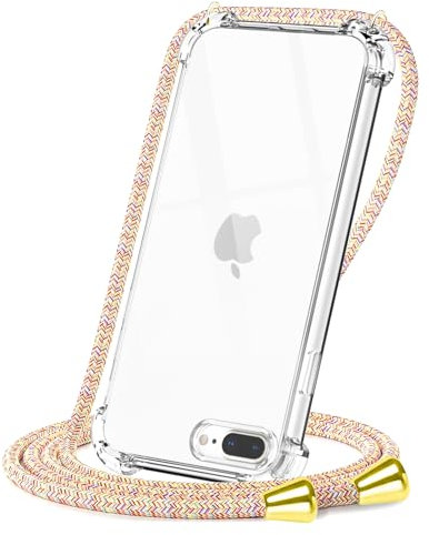 CAROKI Crossbody Case for iPhone7 Plus,for iPhone 8 Plus,Necklace Mobile Phone Cover with Cord Strap,Clear Transparent TPU Soft iPhone7 Plus/8 Plus Cover Holder with Neck Cord Lanyard Strap-Rainbow