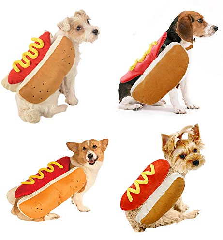 FANSU Halloween Kostüm Hund Haustier Hund Katze Halloween Kostüme, Einstellbare Warme Kleidung Netter mit Kapuze Pullover Hundepullover Party Cosplay Dekoration (L,Hot Dog)