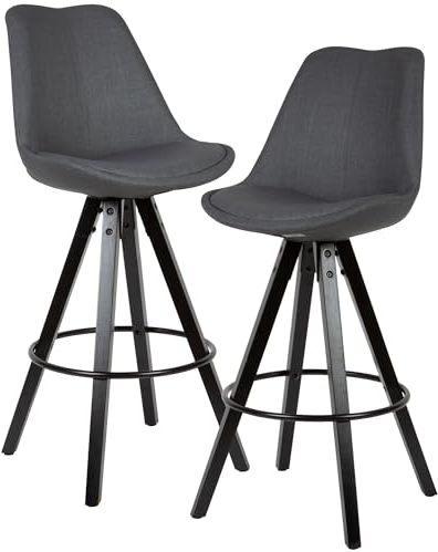 FineBuy 2er Set Barhocker Stoff/Massivholz, Design Barstuhl Skandinavisch 2 Stück mit schwarzen Beinen, Tresenhocker mit Lehne Sitzhöhe 77 cm