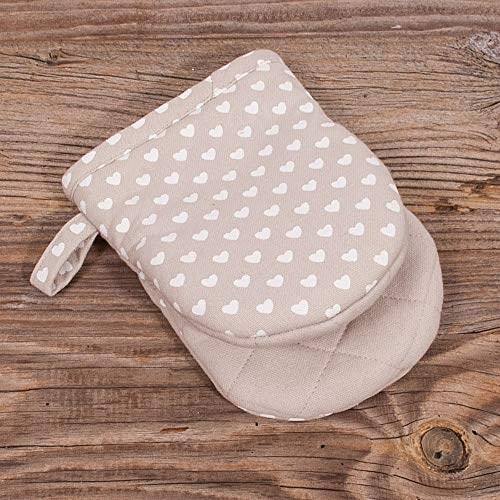 matches21 Topfhandschuh Mini Ofenhandschuh Landhaus Premium TRAUDL Herz Herzchen beige weiß Hitzeschutz Handschuh - 1 STK