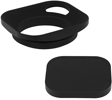 Haoge LH-E2P 49mm Metall Rechteckig Einschrauben Aushöhlen Sonnenblende Gegenlichtblende mit Kappe für Leica Leitz Messsucherkamera Objektiv mit 49mm E49 Filtergewinde Schwarz