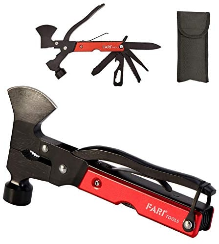 FARI Multitool 15 in 1 Camping Gear, Stainless Steel Handy Survival Multi Tool Gifts for Men and Dad with Hammer Saw Plier Screwdrivers Bottle Opener Durable Sheath