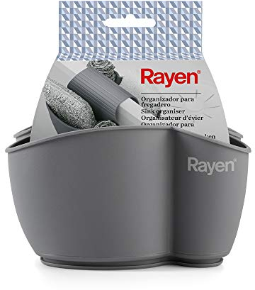 Rayen Gris Organizador Resistente y Flexible | para Doble Fregadero, Polietileno, Medida: 12,5 x 9,5 cm
