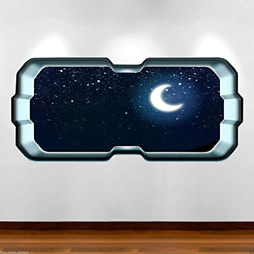 CSCH Wandtattoo Raumschiff Fenster Sterne Mond bunte Wandaufkleber Kinder