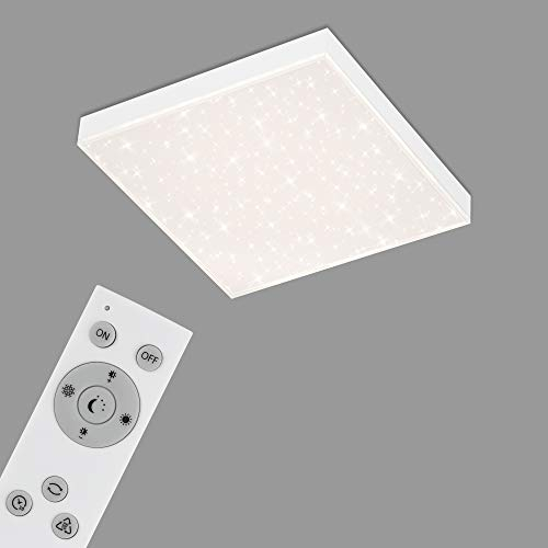 Briloner Leuchten - LED Panel, Deckenleuchte dimmbar, Deckenlampe mit Lichtkante, Sternendekor, inkl. Fernbedienung, Farbtemperatursteuerung, 15 Watt, 1.600 Lumen, Weiß, 295x295x61mm (LxBxH), 7381-016