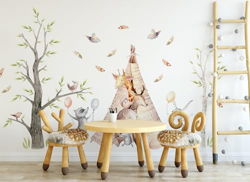 Osomhome | Wandtattoo Kinderzimmer Wanddeko Waldtiere I Wandsticker Jungenzimmer | Tapete Selbstklebend Wandbilder Jugendzimmer | os3666 (215x135cm)