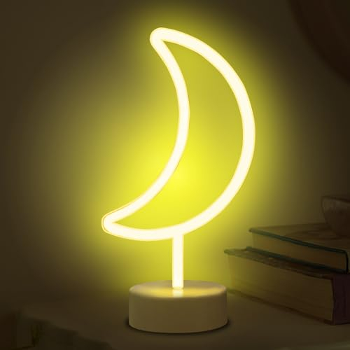 ALEENFOON Licht Zeichen LED Neonlicht Raumdekor Nachtlichter Batteriebetriebene und USB-betriebene Innenbeleuchtung Nacht- und Tischlampen für Schlafzimmer Weihnachtsfeier Bar (Warmweißer Mond)