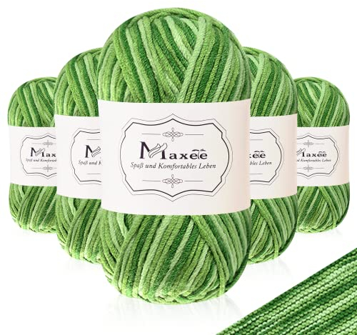 Maxee Handstrickgarn, 5x50 g Häkelgarn, Bunt Farbverlauf Acrylgarn zum Stricken, Weicher Wolle zum Häkeln, Mehrfarbiges Garn zum Stricken Häkeln und Basteln