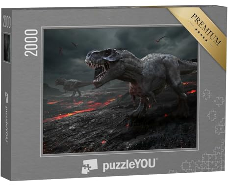 puzzleYOU: Puzzle 2000 Teile „3D-Animation: Saurier mit Lava-Landschaft“ – aus der Puzzle-Kollektion Dinosaurier, Tiere aus Fantasy & Urzeit