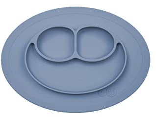 ez pz Mini Matte (Indigo) - 100% Silikon Saugteller mit integriertem Tischset für Säuglinge + Kleinkinder - Erste Lebensmittel + Selbstfütterung - Kommt mit einer wiederverwendbaren Reisetasche - 6