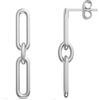 LeCalla Sterling Silber Schmuck Rhodinierte Italienische Büroklammer Link Drop Liner Ohrstecker für Damen Teen 25MM