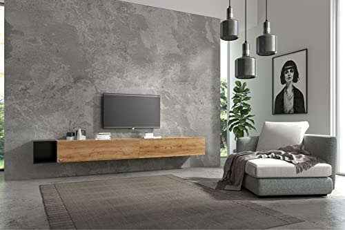 Wuun® Somero Lowboard Tv-Board Wohnwand SW6 (TV-Board: Eiche/Box: Schwarz-Matt, 270cm ((120cm x 2) + 30cm))