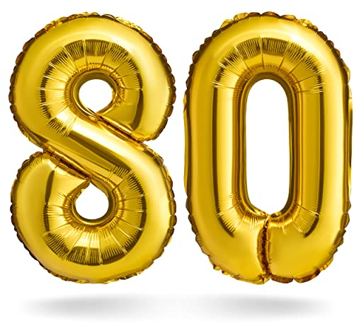 BALINCO Zahlenballon, Gold, 40cm, Geburtstagsdeko, Jubiläum Luftballons, Geschenk (Zahlenset 80)