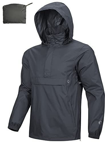 Outdoor Ventures Veste de pluie pour homme,Pull imperméable avec capuche,Veste réfléchissante,Veste légère,Veste coupe-vent respirante,Pour la randonnée, la course à pied en plein air, gris foncé, S