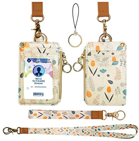 bolimoss Wallet Lanyard,Lanyard Wallet,lanyards for id Badges,lanyards for id Badges for Women,Lanyard Wallet for Women,Fashion Badge Holder with Zipper (Light Yellow)