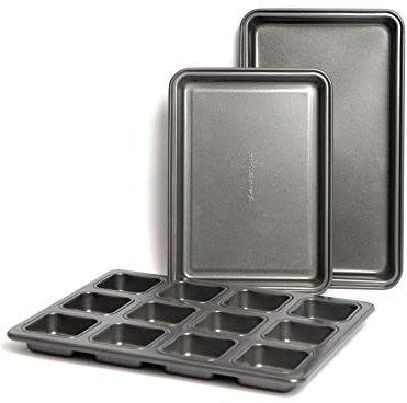 MasterClass Three Piece Non-Stick Brownie Bundle, Includes Two Standard Brownie Pans and One Individual Portion Brownie Pan